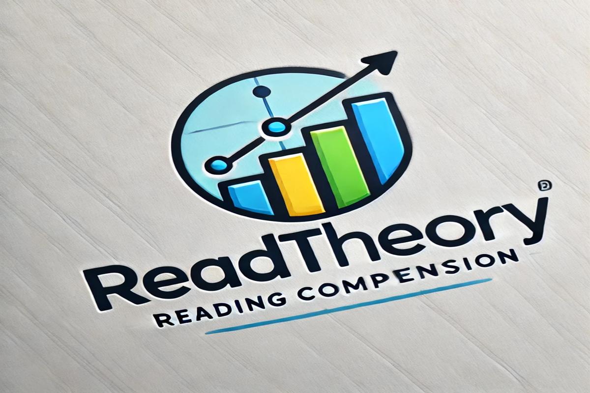 Read Theory logo with text and a line graph showing growth, featuring blue, yellow, and green bars on white