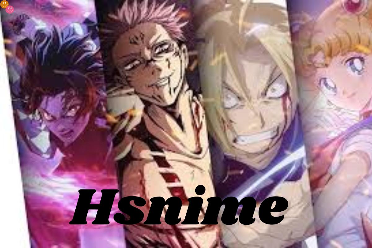 A collage of vibrant anime characters from different series, showcasing intense expressions and the text "Hsnime