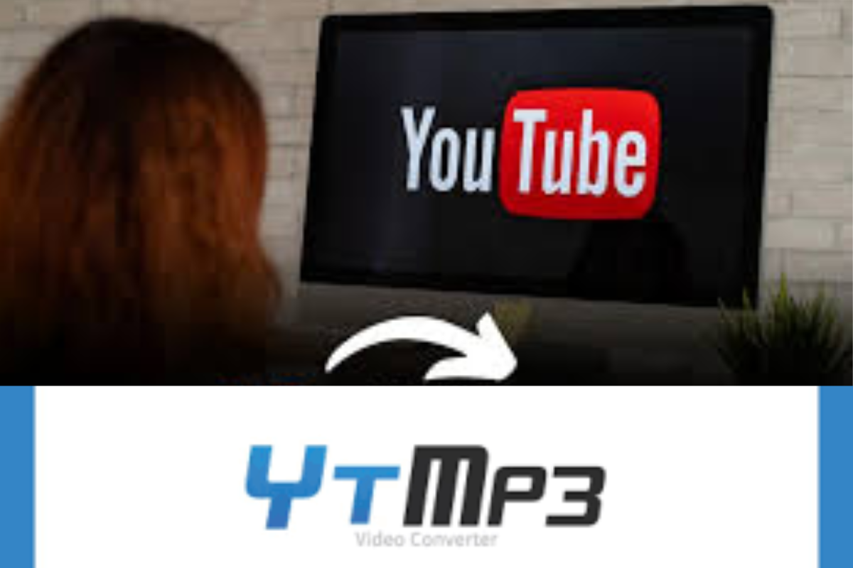 Person viewing a YouTube screen on a monitor with the logo of Yttomp3 displayed below, representing a tool for converting YouTube videos to MP3 format