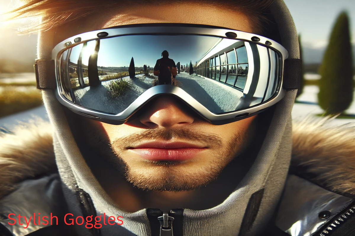 "Person wearing stylish mirrored aviator-style goggles outdoors, showcasing both fashion and protective features