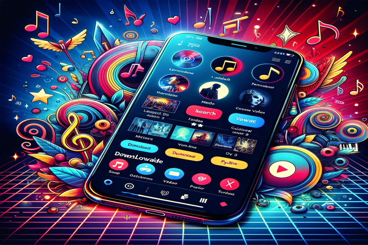 Colorful Tubidy mobile interface showing easy access to free music and video downloads