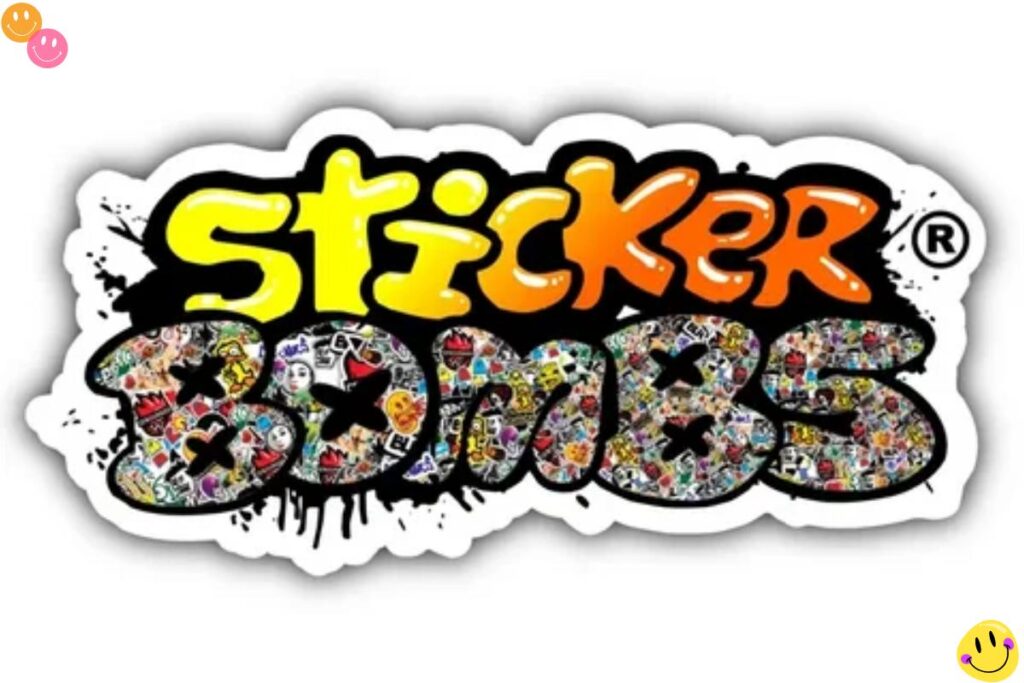 Colorful 'Sticker Bombs' logo with a graffiti-style design, filled with diverse and vibrant sticker illustrations