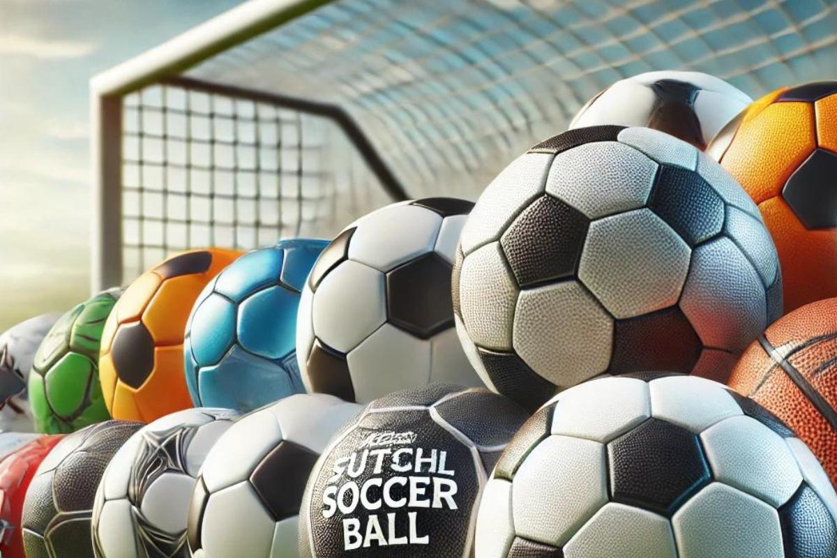 It visually represents different types of soccer balls in a professional soccer setting