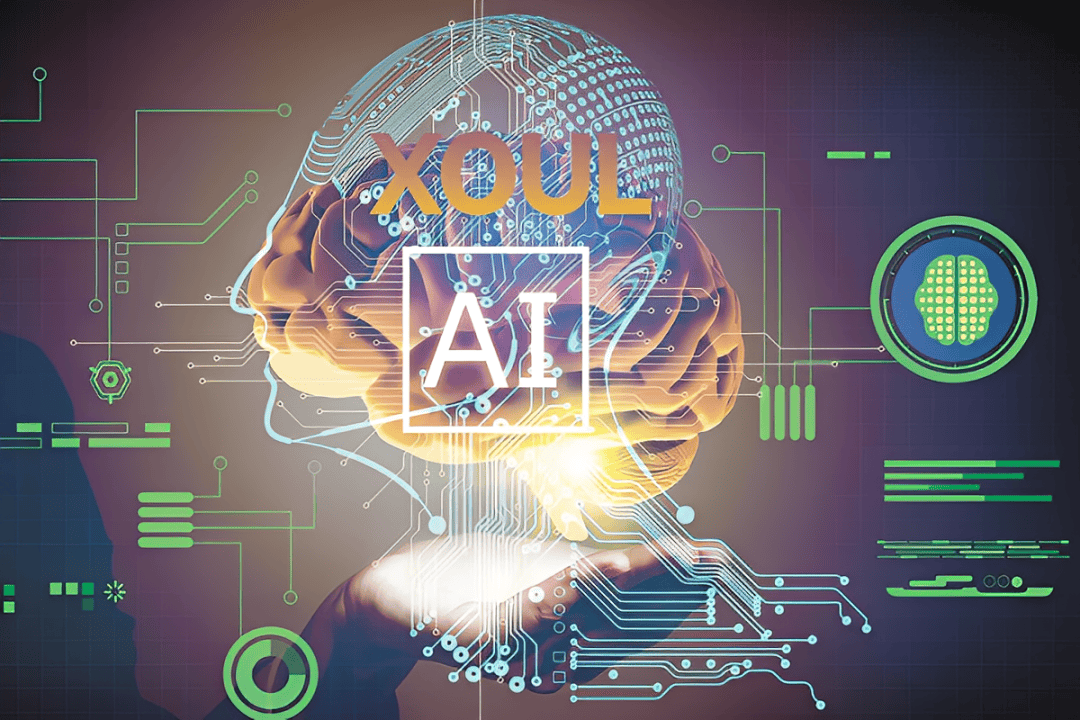 Illustration representing Xoul AI technology, showing intelligent digital agents, machine learning processes, and adaptive artificial intelligence systems.